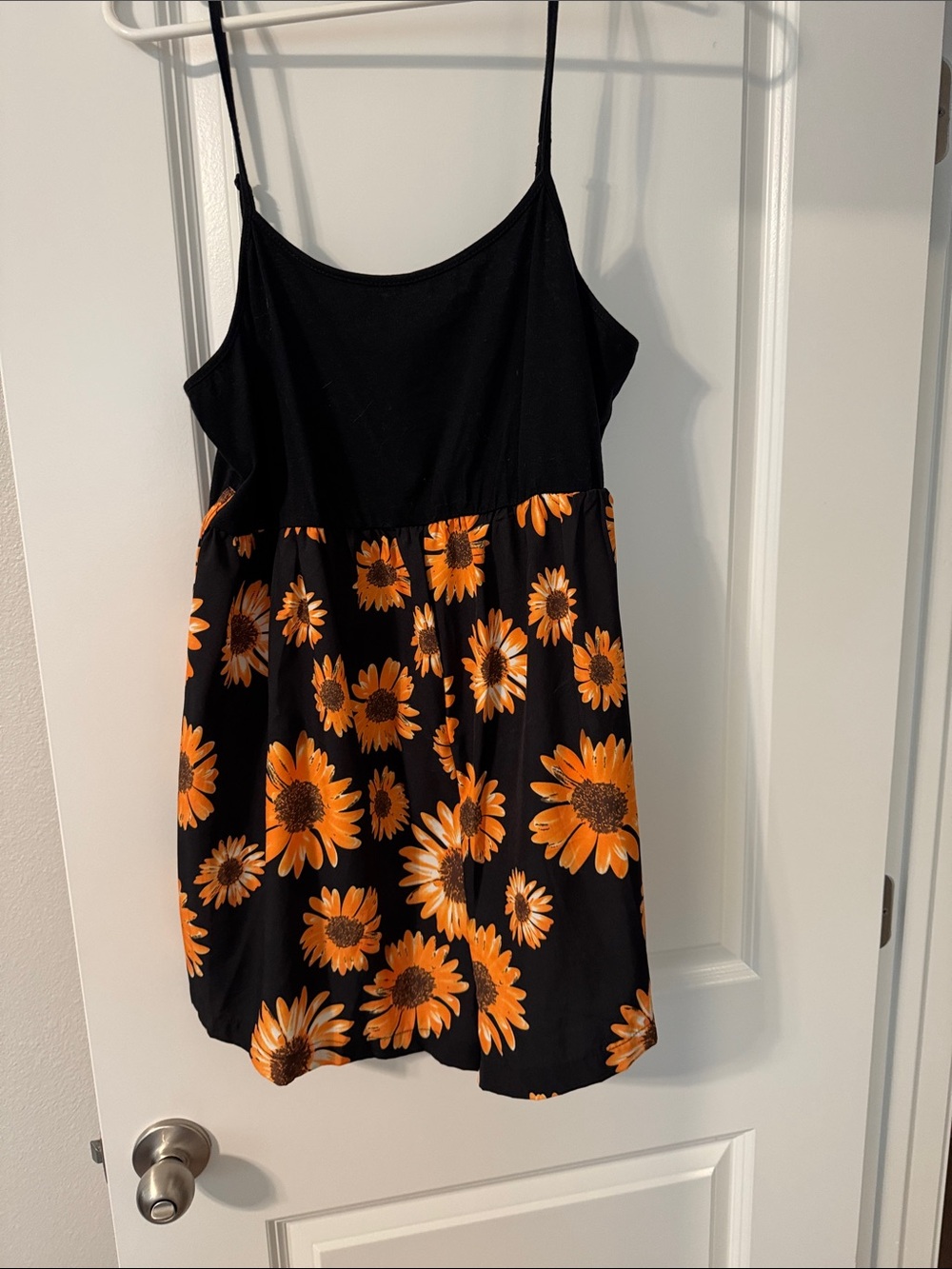 SHEIN Black Romper with Orange Sunflower Print